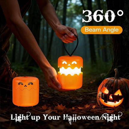 Dual-Expression Halloween Pumpkin Night Light with 360° Warm Glow, Rechargeable and Portable for Trick-or-Treat, Tabletop Decor, or Hanging Spooky Ambiance Anywhere (2PCS)