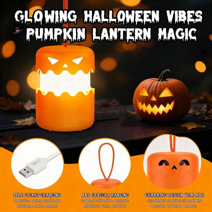 Dual-Expression Halloween Pumpkin Night Light with 360° Warm Glow, Rechargeable and Portable for Trick-or-Treat, Tabletop Decor, or Hanging Spooky Ambiance Anywhere (3PCS)