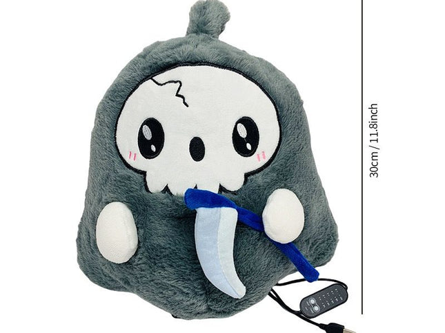 USB-Powered Plush Heating Pad with Cute Grim Reaper Design – Portable Warmth for Home, Office, Car, and Halloween-Themed Gifting (Grey)