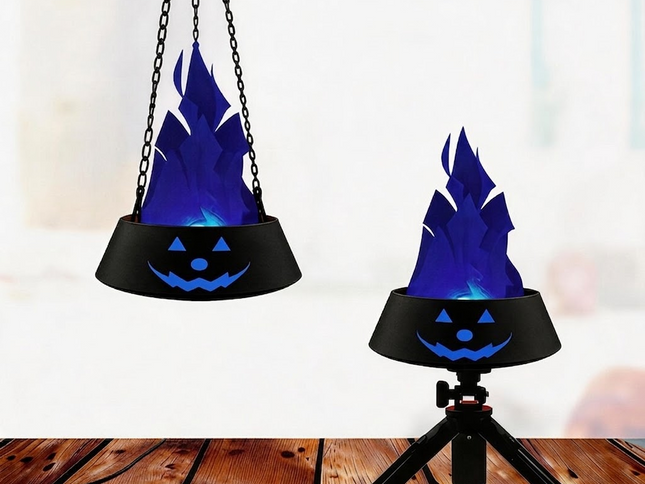 Rechargeable LED Halloween Jack-o‚Äô-Lantern with Silk Flame Effect ‚Äì Black, Blue Flame