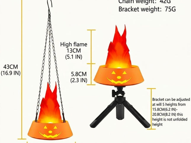 Rechargeable LED Halloween Jack-o‚Äô-Lantern with Silk Flame Effect ‚Äì Black, Blue Flame