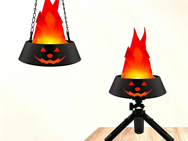 Rechargeable LED Halloween Jack-o‚Äô-Lantern with Silk Flame Effect ‚Äì Black, Orange Flame