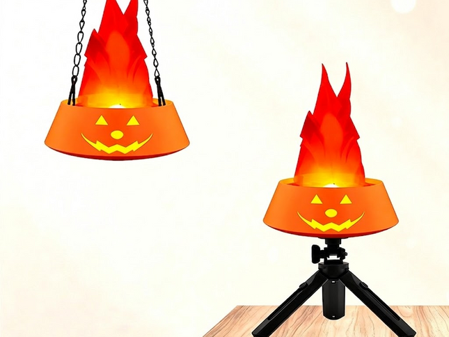 Rechargeable LED Halloween Jack-o‚Äô-Lantern with Silk Flame Effect ‚Äì Orange, Orange Flame