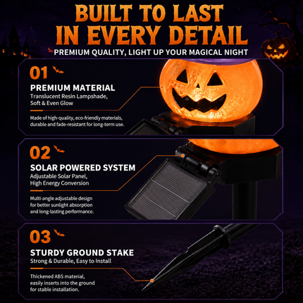 Halloween Solar Pathway Lights Set, 3 Spooky Designs Including Pumpkin with Witch Hat, Cute Ghost, and Faux Campfire, Warm Glow, Auto On/Off, Waterproof Solar Stake Lights for Outdoor Garden Yard Path Decor (Ghost, 3PCS)