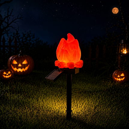 Halloween Solar Pathway Lights Set, 3 Spooky Designs Including Pumpkin with Witch Hat, Cute Ghost, and Faux Campfire, Warm Glow, Auto On/Off, Waterproof Solar Stake Lights for Outdoor Garden Yard Path Decor (Ghost, 3PCS)