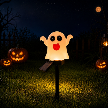 Halloween Solar Pathway Lights Set, 3 Spooky Designs Including Pumpkin with Witch Hat, Cute Ghost, and Faux Campfire, Warm Glow, Auto On/Off, Waterproof Solar Stake Lights for Outdoor Garden Yard Path Decor (Pumpkin, 3PCS)
