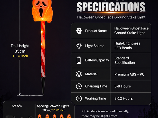 Halloween Solar Ground Stake Lights, 5-Pack Screaming Ghost Face Pathway Lights, IP65 Waterproof Auto On/Off for Lawn Yard Walkway, Spooky Outdoor Garden Decor with 5 Eerie Colors (2Sets, Colorful Tube)