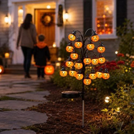Bring Eerie Charm to Your Outdoor Space with Solar-Powered Halloween Stake Lights – Pumpkin, Skull, Spider & Pirate Motifs, 20 LED, Auto On/Off, Perfect for Garden Paths (Top Hat Pumpkin, 3PCS)