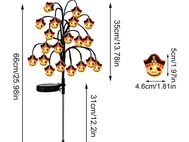 Bring Eerie Charm to Your Outdoor Space with Solar-Powered Halloween Stake Lights – Pumpkin, Skull, Spider & Pirate Motifs, 20 LED, Auto On/Off, Perfect for Garden Paths (Pirate Captain, 3PCS)