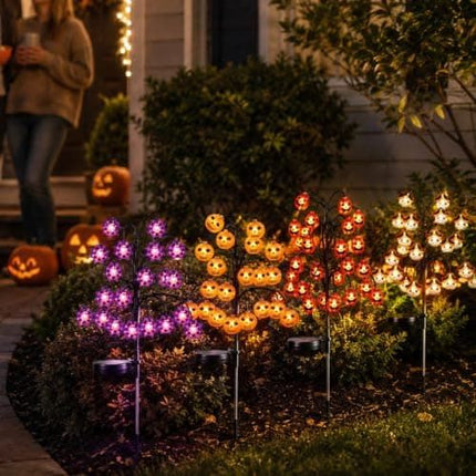Bring Eerie Charm to Your Outdoor Space with Solar-Powered Halloween Stake Lights – Pumpkin, Skull, Spider & Pirate Motifs, 20 LED, Auto On/Off, Perfect for Garden Paths (Mini Injection Pumpkin, 2PCS)