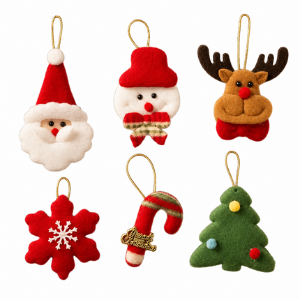6Pcs Christmas Felt Hanging Ornament Set Santa Snowman Reindeer Tree Snowflake Candy Cane Xmas Tree Decorations