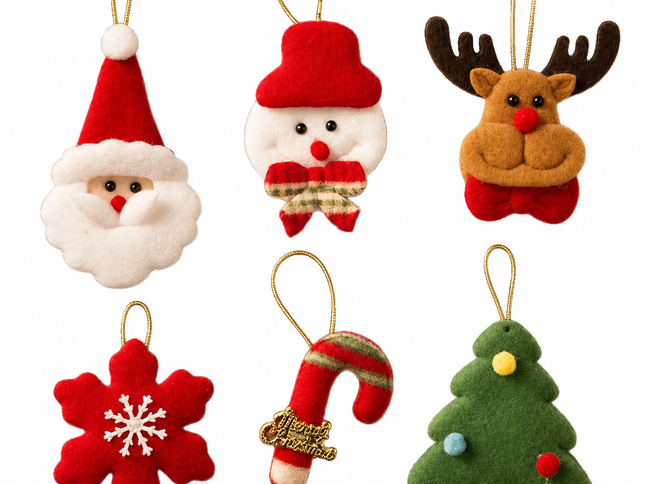 6Pcs Christmas Felt Hanging Ornament Set Santa Snowman Reindeer Tree Snowflake Candy Cane Xmas Tree Decorations