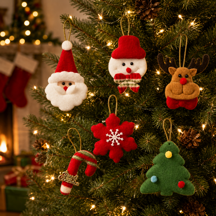 6Pcs Christmas Felt Hanging Ornament Set Santa Snowman Reindeer Tree Snowflake Candy Cane Xmas Tree Decorations