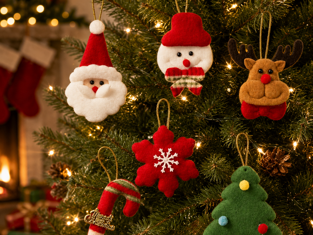 6Pcs Christmas Felt Hanging Ornament Set Santa Snowman Reindeer Tree Snowflake Candy Cane Xmas Tree Decorations
