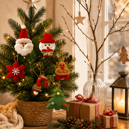 6Pcs Christmas Felt Hanging Ornament Set Santa Snowman Reindeer Tree Snowflake Candy Cane Xmas Tree Decorations