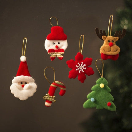 6Pcs Christmas Felt Hanging Ornament Set Santa Snowman Reindeer Tree Snowflake Candy Cane Xmas Tree Decorations