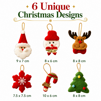 6Pcs Christmas Felt Hanging Ornament Set Santa Snowman Reindeer Tree Snowflake Candy Cane Xmas Tree Decorations