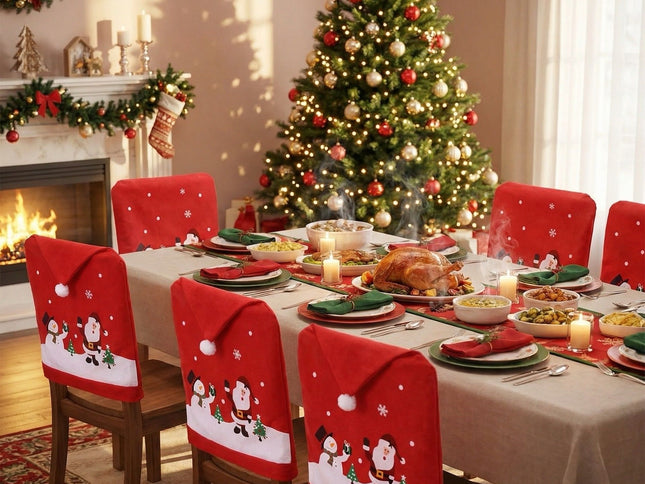 1Pcs Christmas Chair Cover Red Santa Snowman Chair Back Cover for Dining Room Xmas Party Home Decoration