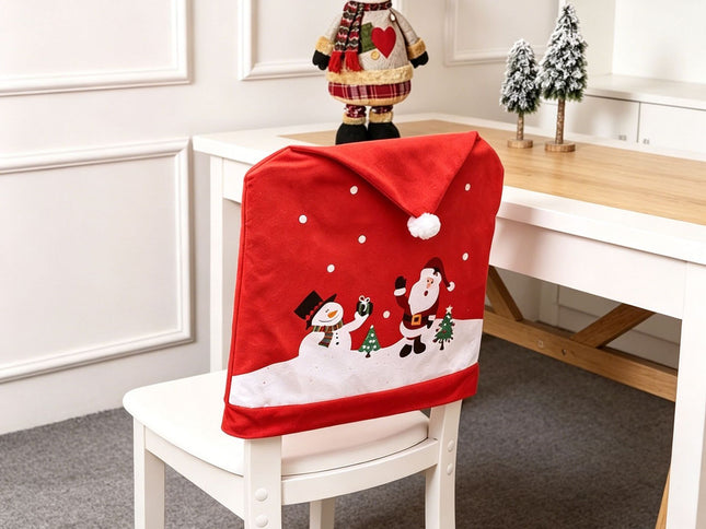 1Pcs Christmas Chair Cover Red Santa Snowman Chair Back Cover for Dining Room Xmas Party Home Decoration
