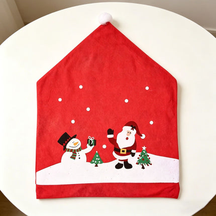 1Pcs Christmas Chair Cover Red Santa Snowman Chair Back Cover for Dining Room Xmas Party Home Decoration