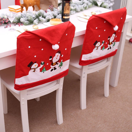 1Pcs Christmas Chair Cover Red Santa Snowman Chair Back Cover for Dining Room Xmas Party Home Decoration