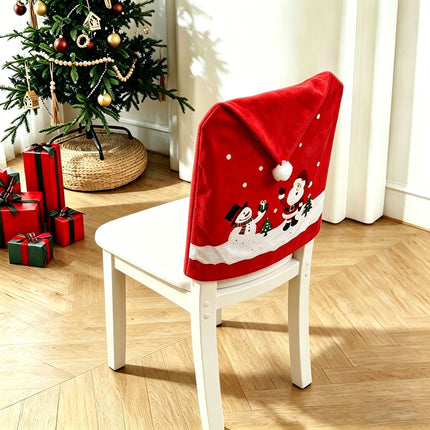 1Pcs Christmas Chair Cover Red Santa Snowman Chair Back Cover for Dining Room Xmas Party Home Decoration