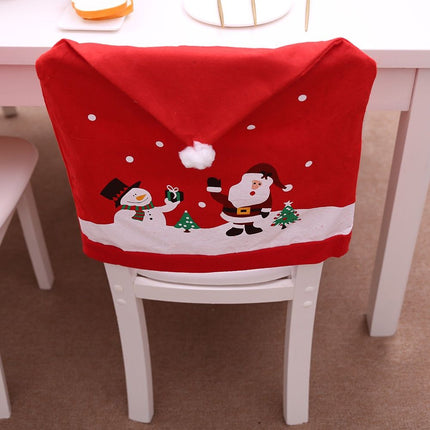 1Pcs Christmas Chair Cover Red Santa Snowman Chair Back Cover for Dining Room Xmas Party Home Decoration