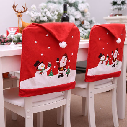 1Pcs Christmas Chair Cover Red Santa Snowman Chair Back Cover for Dining Room Xmas Party Home Decoration