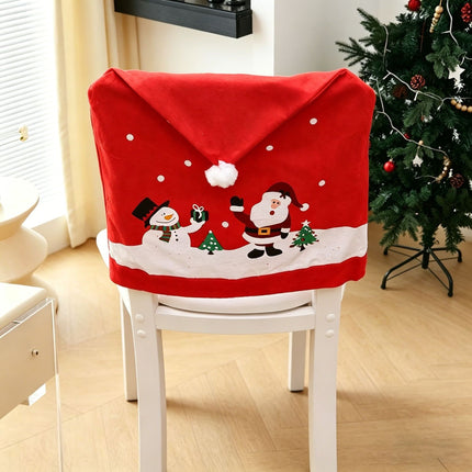 1Pcs Christmas Chair Cover Red Santa Snowman Chair Back Cover for Dining Room Xmas Party Home Decoration