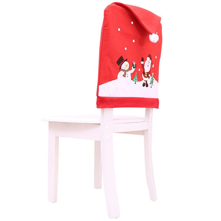 1Pcs Christmas Chair Cover Red Santa Snowman Chair Back Cover for Dining Room Xmas Party Home Decoration