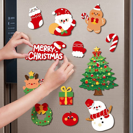 12Pcs Christmas Fridge Magnets Set Magnetic Santa Snowman Tree Decorations for Refrigerator Xmas Home Decor