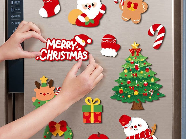 12Pcs Christmas Fridge Magnets Set Magnetic Santa Snowman Tree Decorations for Refrigerator Xmas Home Decor