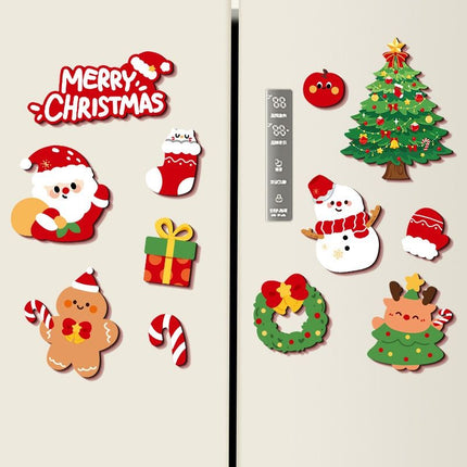 12Pcs Christmas Fridge Magnets Set Magnetic Santa Snowman Tree Decorations for Refrigerator Xmas Home Decor