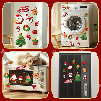 12Pcs Christmas Fridge Magnets Set Magnetic Santa Snowman Tree Decorations for Refrigerator Xmas Home Decor