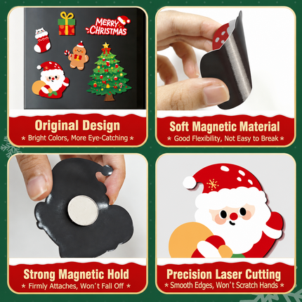 12Pcs Christmas Fridge Magnets Set Magnetic Santa Snowman Tree Decorations for Refrigerator Xmas Home Decor