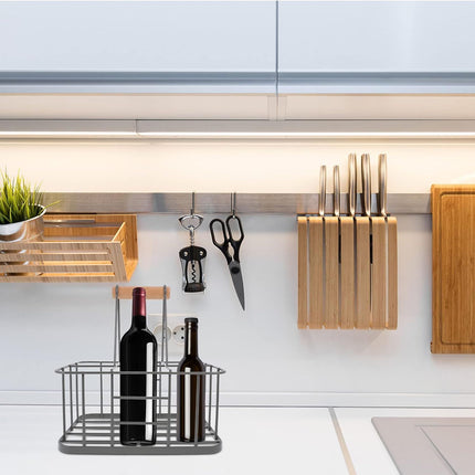 Kitchen Milk Bottle Holder Doorstep, Milk Crate, Wire Metal with Wooden Handle, Grey-Beer Basket Metal Wine Rack Basket Wine Wood