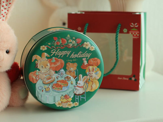 5PCS Cookie Tins with Lids for Gift Giving, Christmas Holiday Printed Round Metal Tins with Lids for Cookies, Candy, Food