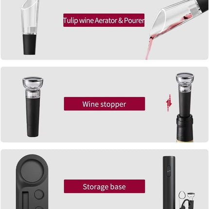 Wine Opener, Automatic Wine Corkscrew Opener, Electric Wine Opener Cordless Set Aerator stopper Rechargeable Wine lovers gift
