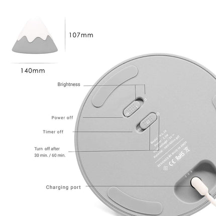Night Light,Snow Mountain lamp, Tap Control&Timer Setting, Soft Silicone, Dimmable, Soft Eye Caring, Rechargeable(Grey)