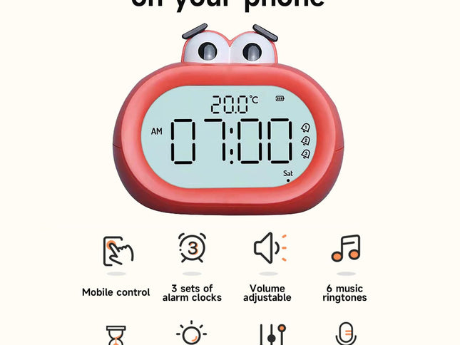 Visual Timer Rechargeable, Big Mouth Alarm Clock, 3 Alarms Loud LED Big Display Clock with USB Charging Port, (Red)