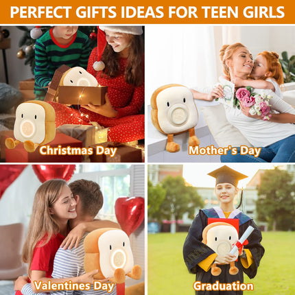 Plush Toy Night Light Alarm Clock for Kids, Multiin-one Cozy Toast Plushies Bed Clock with Dual Alarm , Lamp Birthday Gifts Ideal