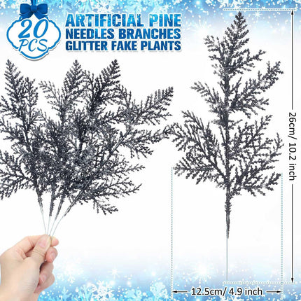 Christmas Pine Branches Artificial Needles 20pcs Needle Glitter Reusable DIY Home Decoration Xmas Twig Pick Branch Party Black