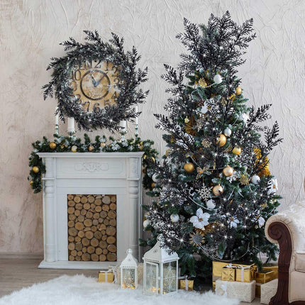 Christmas Pine Branches Artificial Needles 20pcs Needle Glitter Reusable DIY Home Decoration Xmas Twig Pick Branch Party Black