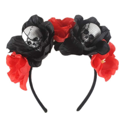 Halloween Rose Skull Headband Flower Crown Hair Bands Wreath Garland Floral Headpiece Women Leaf Hairband Hair Hoops Party