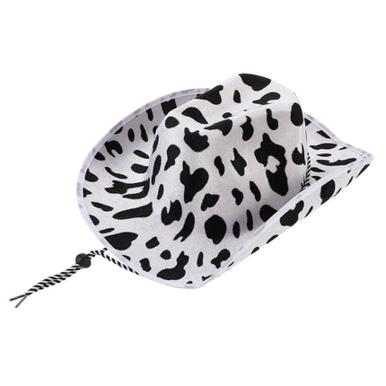 Cow Print Cowboy Hats – Adjustable Chin Strap, Halloween Costume Dress Up, Wild West Themed Parties, Animal Print Hat