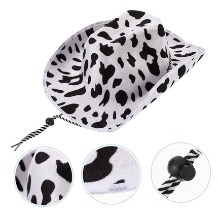 Cow Print Cowboy Hats – Adjustable Chin Strap, Halloween Costume Dress Up, Wild West Themed Parties, Animal Print Hat