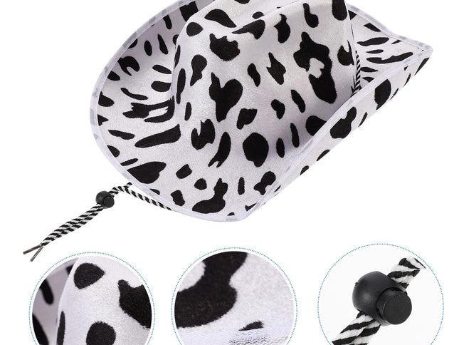 Cow Print Cowboy Hats – Adjustable Chin Strap, Halloween Costume Dress Up, Wild West Themed Parties, Animal Print Hat