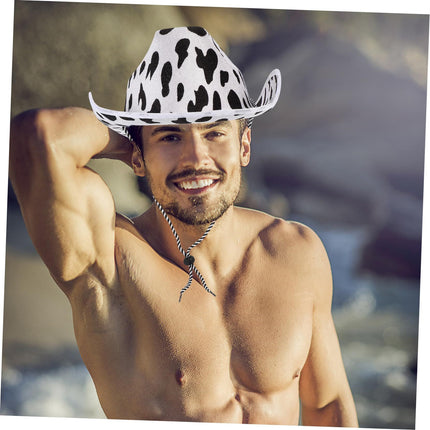Cow Print Cowboy Hats – Adjustable Chin Strap, Halloween Costume Dress Up, Wild West Themed Parties, Animal Print Hat
