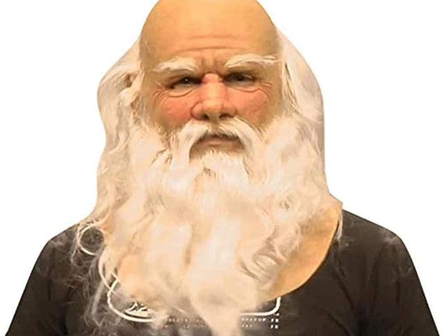 Christmas Santa Claus Latex Mask,Realistic Full Face White Beard Red Cap Mask Xmas Headgear for Theme Party
