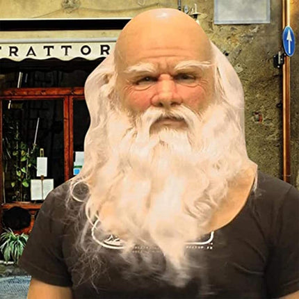 Christmas Santa Claus Latex Mask,Realistic Full Face White Beard Red Cap Mask Xmas Headgear for Theme Party